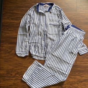 Blue and white striped pajama set